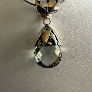 Green Amethyst & 18k Gold Briolette Cut Pendant